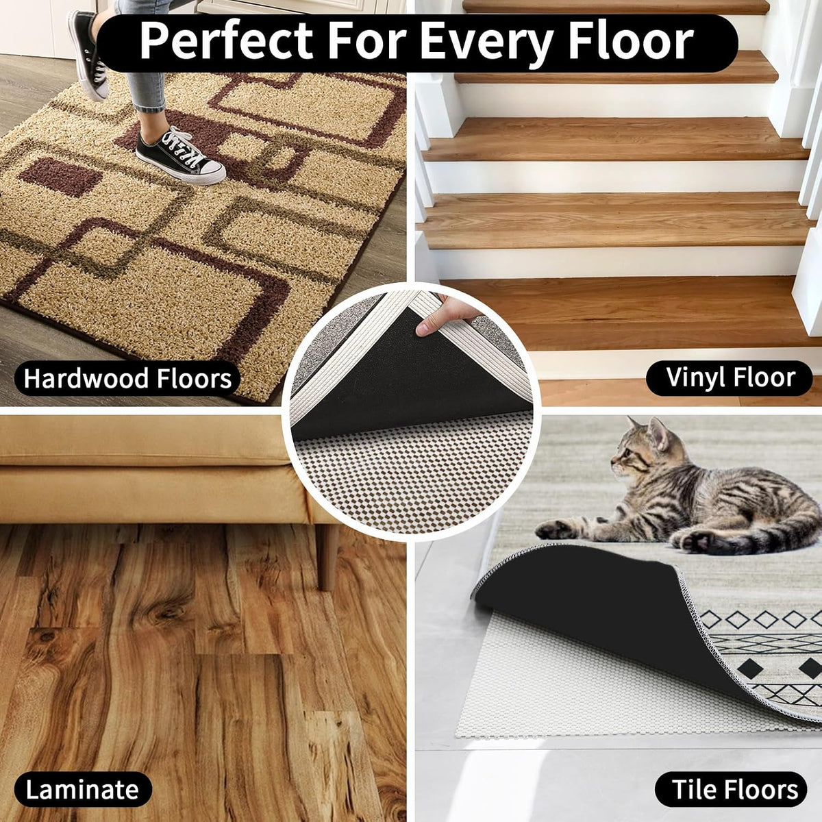 Non Slip Rug Pads 2x3 Ft Non Skid Rug Pad Gripper, Anti-Slip Carpet Rug Mats for Under Rugs and Hard Surface Floors