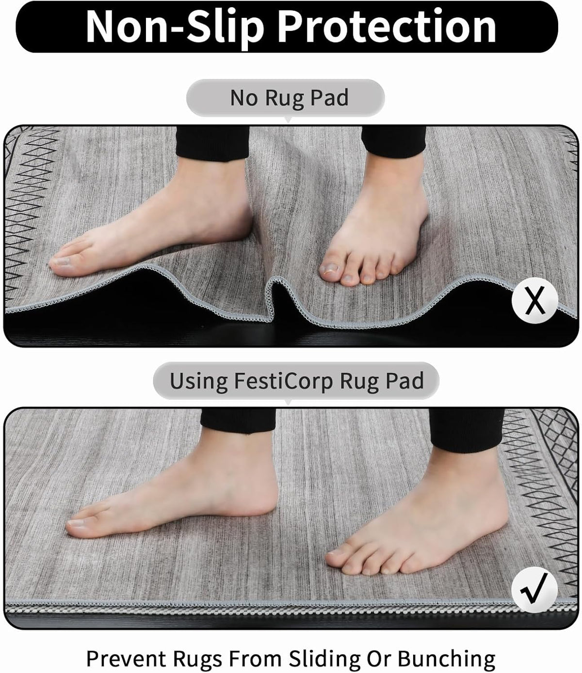 Non Slip Rug Pads 2x3 Ft Non Skid Rug Pad Gripper, Anti-Slip Carpet Rug Mats for Under Rugs and Hard Surface Floors