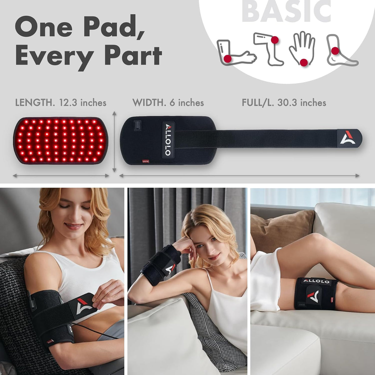 Red Light for Body, 3 in 1 LEDs Red Light Belt with Timer Remote Control, 660nm 850nm Infrared Light Pad for Body Waist Shoulder Knee, 12.6" x 6.3" Large Area