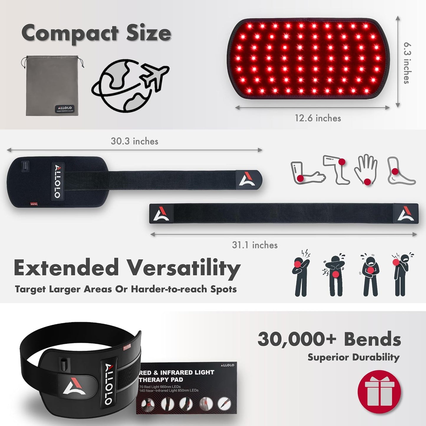 Red Light for Body, 3 in 1 LEDs Red Light Belt with Timer Remote Control, 660nm 850nm Infrared Light Pad for Body Waist Shoulder Knee, 12.6" x 6.3" Large Area