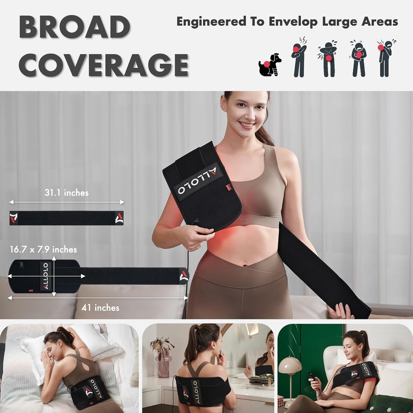 Red Light for Body, 3 in 1 LEDs Red Light Belt with Timer Remote Control, 660nm 850nm Infrared Light Pad for Body Waist Shoulder Knee, 12.6" x 6.3" Large Area