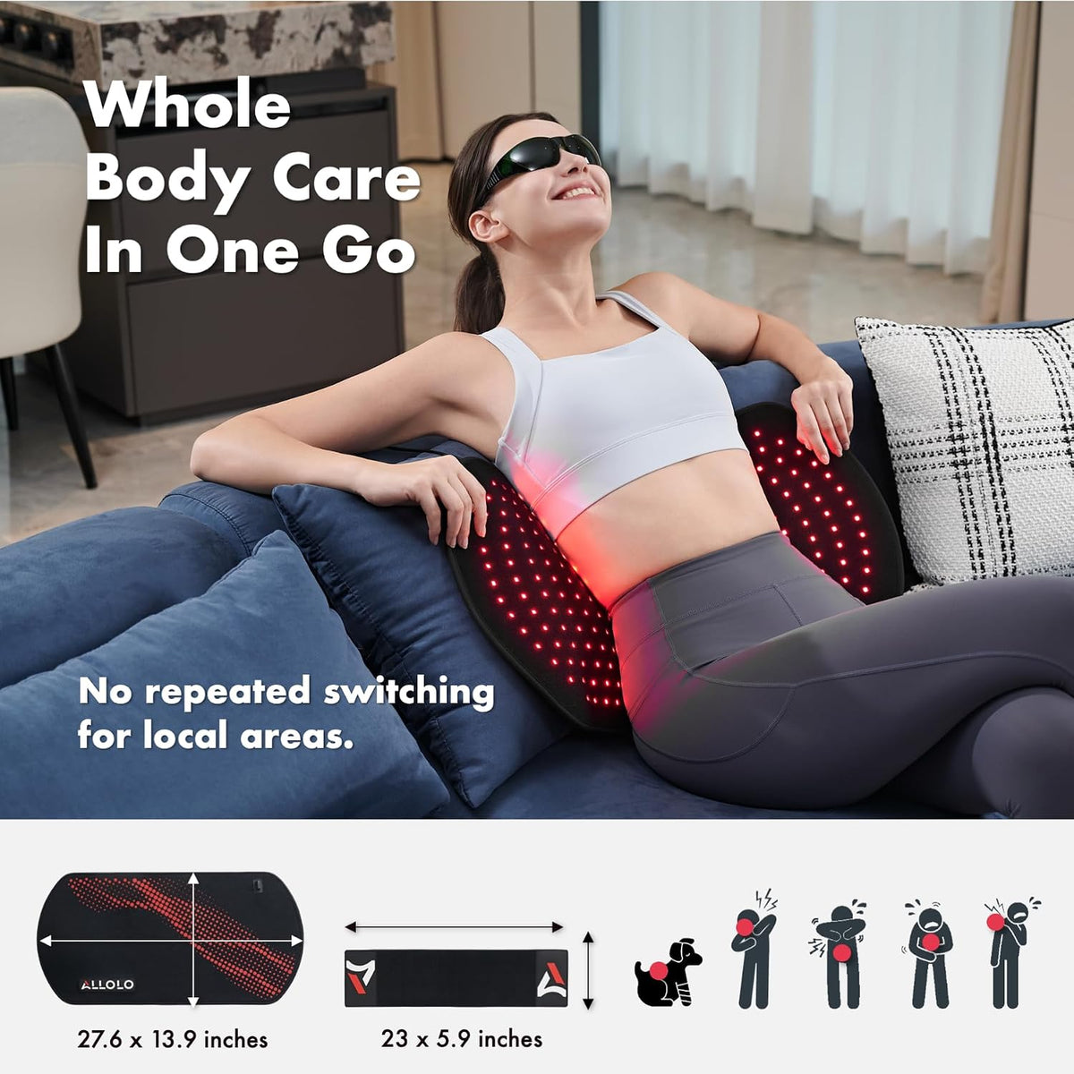 Red Light for Body, 3 in 1 LEDs Red Light Belt with Timer Remote Control, 660nm 850nm Infrared Light Pad for Body Waist Shoulder Knee, 12.6" x 6.3" Large Area
