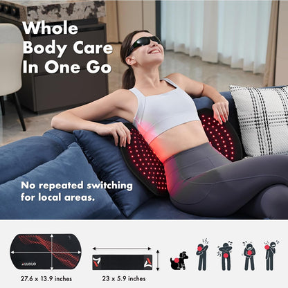 Red Light for Body, 3 in 1 LEDs Red Light Belt with Timer Remote Control, 660nm 850nm Infrared Light Pad for Body Waist Shoulder Knee, 12.6" x 6.3" Large Area