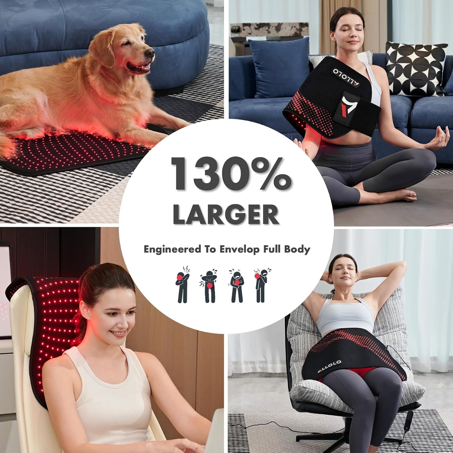 Red Light for Body, 3 in 1 LEDs Red Light Belt with Timer Remote Control, 660nm 850nm Infrared Light Pad for Body Waist Shoulder Knee, 12.6" x 6.3" Large Area