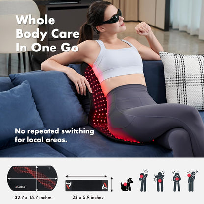 Red Light for Body, 3 in 1 LEDs Red Light Belt with Timer Remote Control, 660nm 850nm Infrared Light Pad for Body Waist Shoulder Knee, 12.6" x 6.3" Large Area