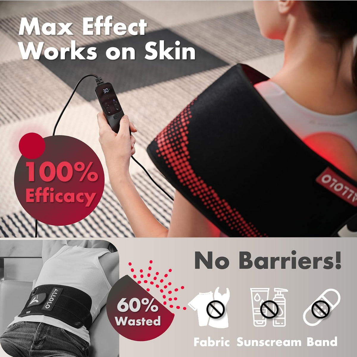 Red Light for Body, 3 in 1 LEDs Red Light Belt with Timer Remote Control, 660nm 850nm Infrared Light Pad for Body Waist Shoulder Knee, 12.6" x 6.3" Large Area