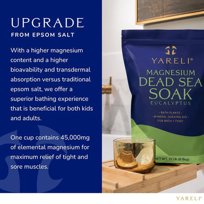 Yareli Magnesium Flakes, 15lb Dead Sea Bath Soak, Alternative to Epsom Salt