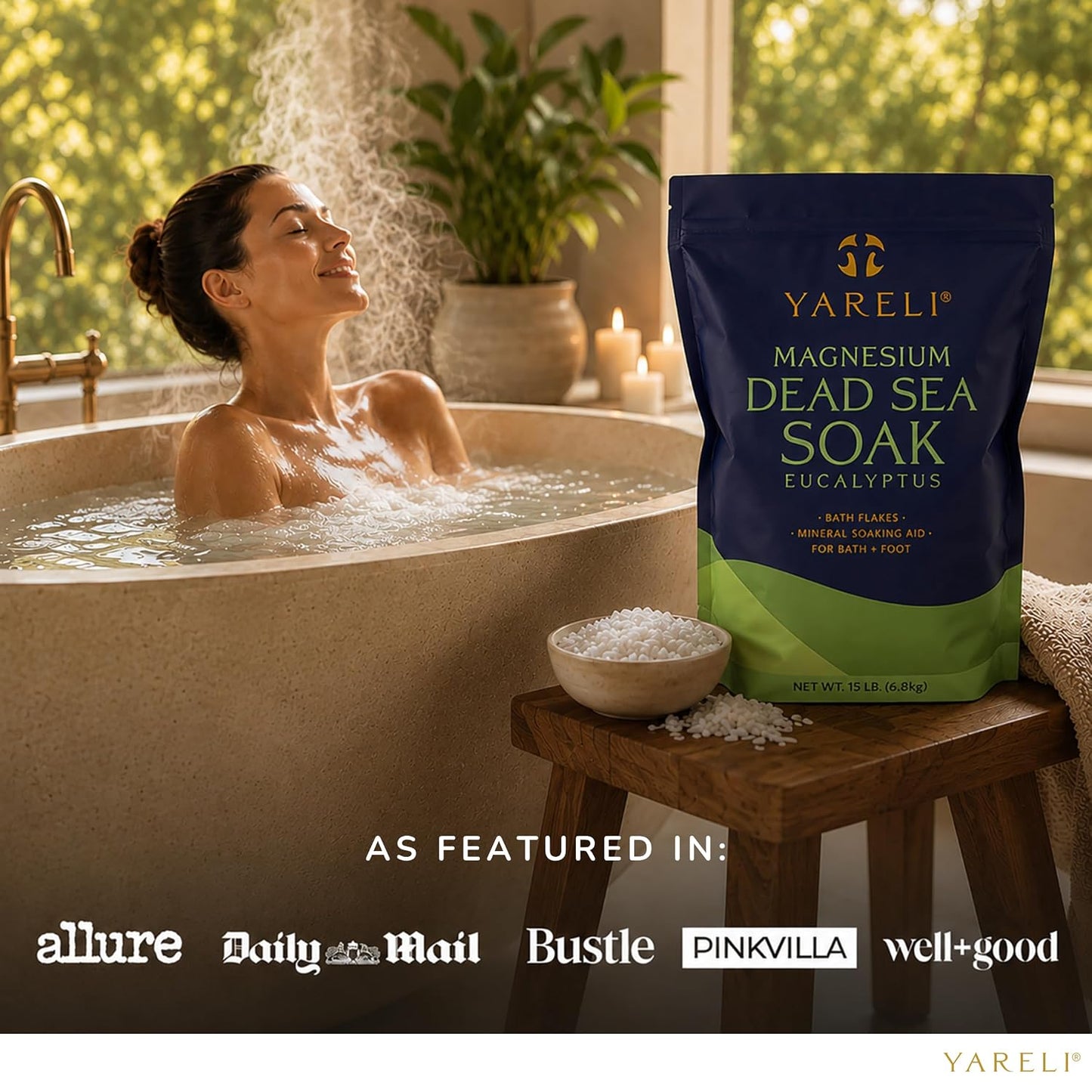 Yareli Magnesium Flakes, 15lb Dead Sea Bath Soak, Alternative to Epsom Salt