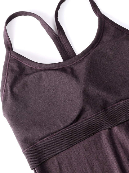 Seamless Rib Y Back Tank Tops | Light Support, Built in Bra, Removable Pads, Yoga, Ribbed, Scoop Neck, for Women