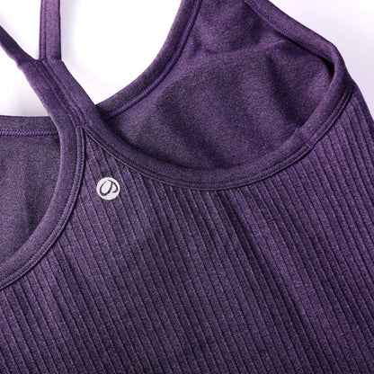 Seamless Rib Y Back Tank Tops | Light Support, Built in Bra, Removable Pads, Yoga, Ribbed, Scoop Neck, for Women