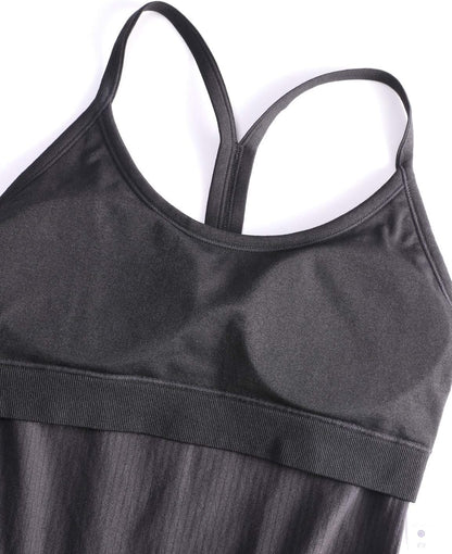 Seamless Rib Y Back Tank Tops | Light Support, Built in Bra, Removable Pads, Yoga, Ribbed, Scoop Neck, for Women