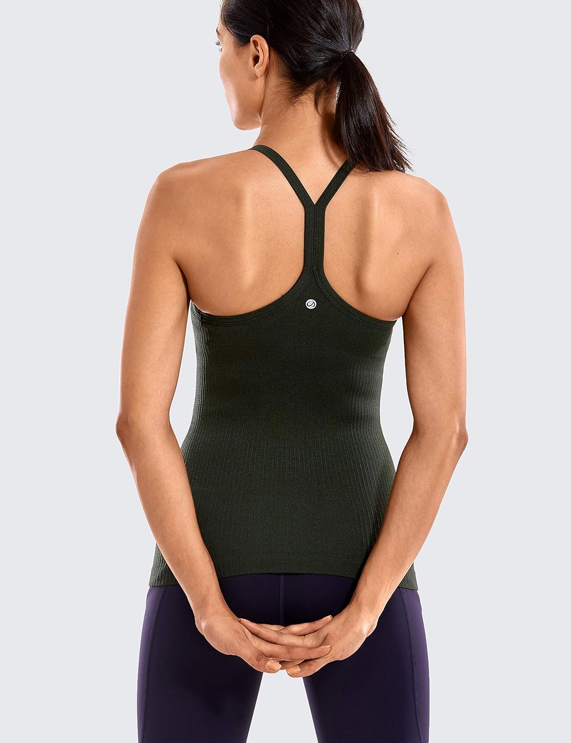 Seamless Rib Y Back Tank Tops | Light Support, Built in Bra, Removable Pads, Yoga, Ribbed, Scoop Neck, for Women