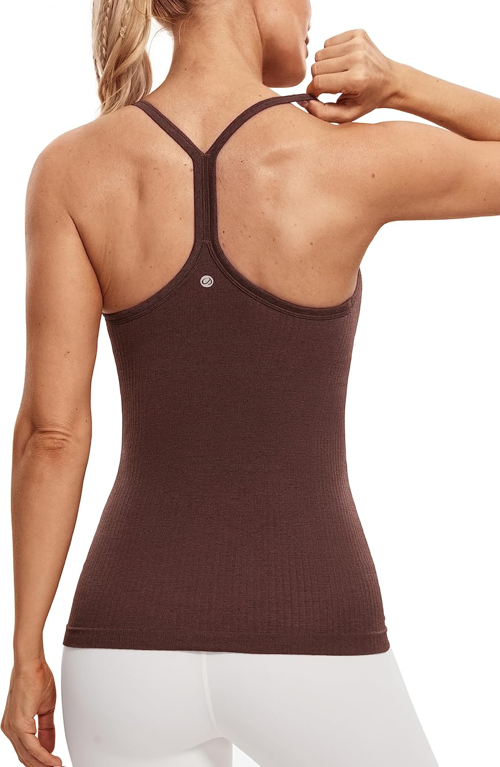 Seamless Rib Y Back Tank Tops | Light Support, Built in Bra, Removable Pads, Yoga, Ribbed, Scoop Neck, for Women