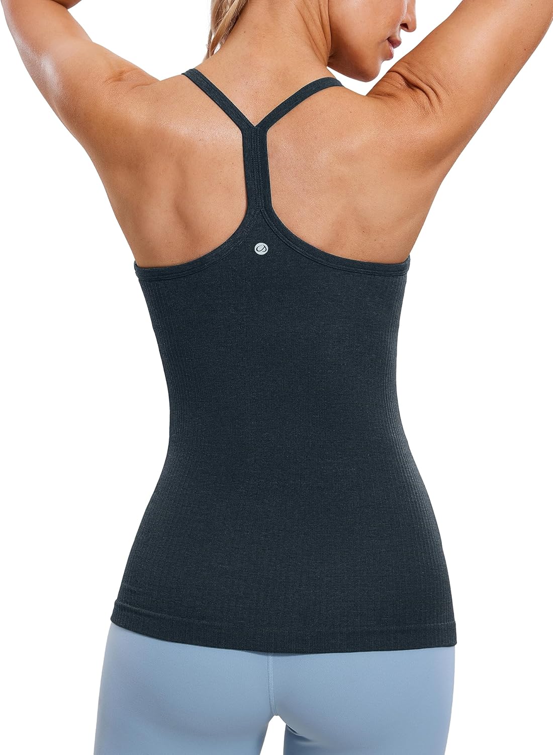 Seamless Rib Y Back Tank Tops | Light Support, Built in Bra, Removable Pads, Yoga, Ribbed, Scoop Neck, for Women