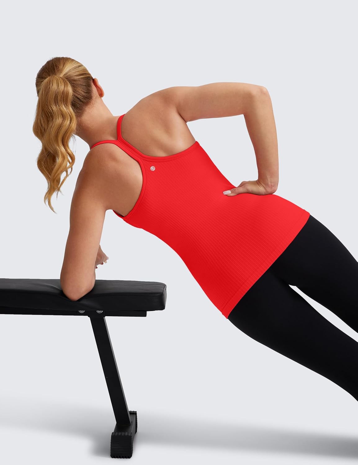 Seamless Rib Y Back Tank Tops | Light Support, Built in Bra, Removable Pads, Yoga, Ribbed, Scoop Neck, for Women