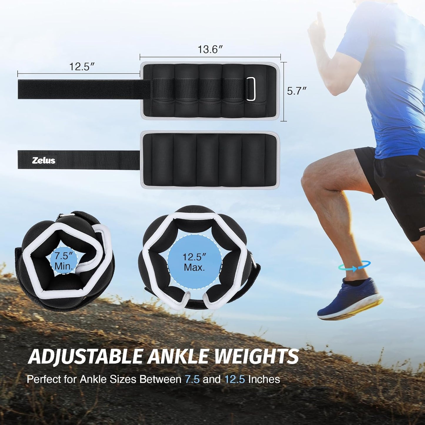 1 Pair Adjustable Ankle Weights, 2 4 6 8 10 lb Modularized Leg Weight Straps for Women Men, Weighted Ankle Weight Set with Removable Sandbags, 1-5 lb per Ankle Strap for Gym Yoga Jogging Walking