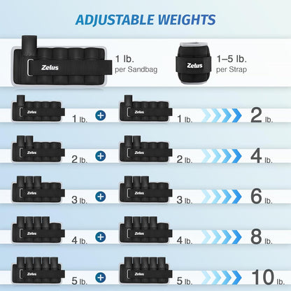 1 Pair Adjustable Ankle Weights, 2 4 6 8 10 lb Modularized Leg Weight Straps for Women Men, Weighted Ankle Weight Set with Removable Sandbags, 1-5 lb per Ankle Strap for Gym Yoga Jogging Walking