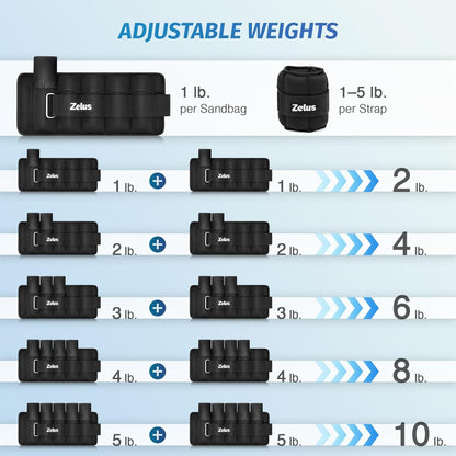 1 Pair Adjustable Ankle Weights, 2 4 6 8 10 lb Modularized Leg Weight Straps for Women Men, Weighted Ankle Weight Set with Removable Sandbags, 1-5 lb per Ankle Strap for Gym Yoga Jogging Walking