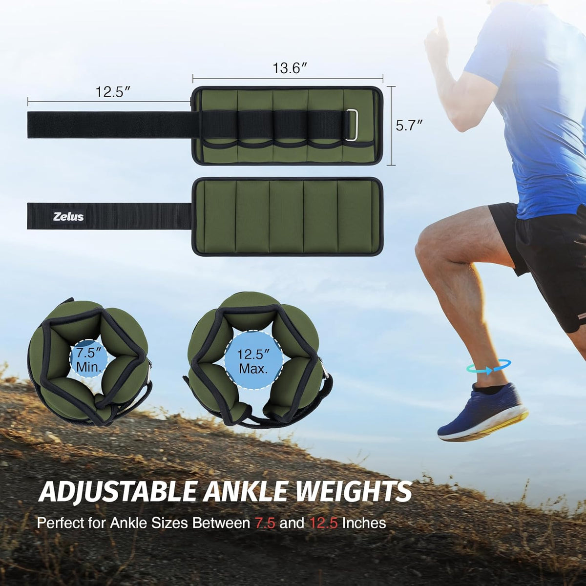 1 Pair Adjustable Ankle Weights, 2 4 6 8 10 lb Modularized Leg Weight Straps for Women Men, Weighted Ankle Weight Set with Removable Sandbags, 1-5 lb per Ankle Strap for Gym Yoga Jogging Walking