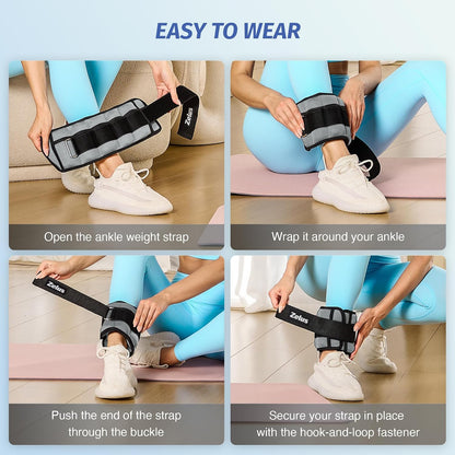 1 Pair Adjustable Ankle Weights, 2 4 6 8 10 lb Modularized Leg Weight Straps for Women Men, Weighted Ankle Weight Set with Removable Sandbags, 1-5 lb per Ankle Strap for Gym Yoga Jogging Walking