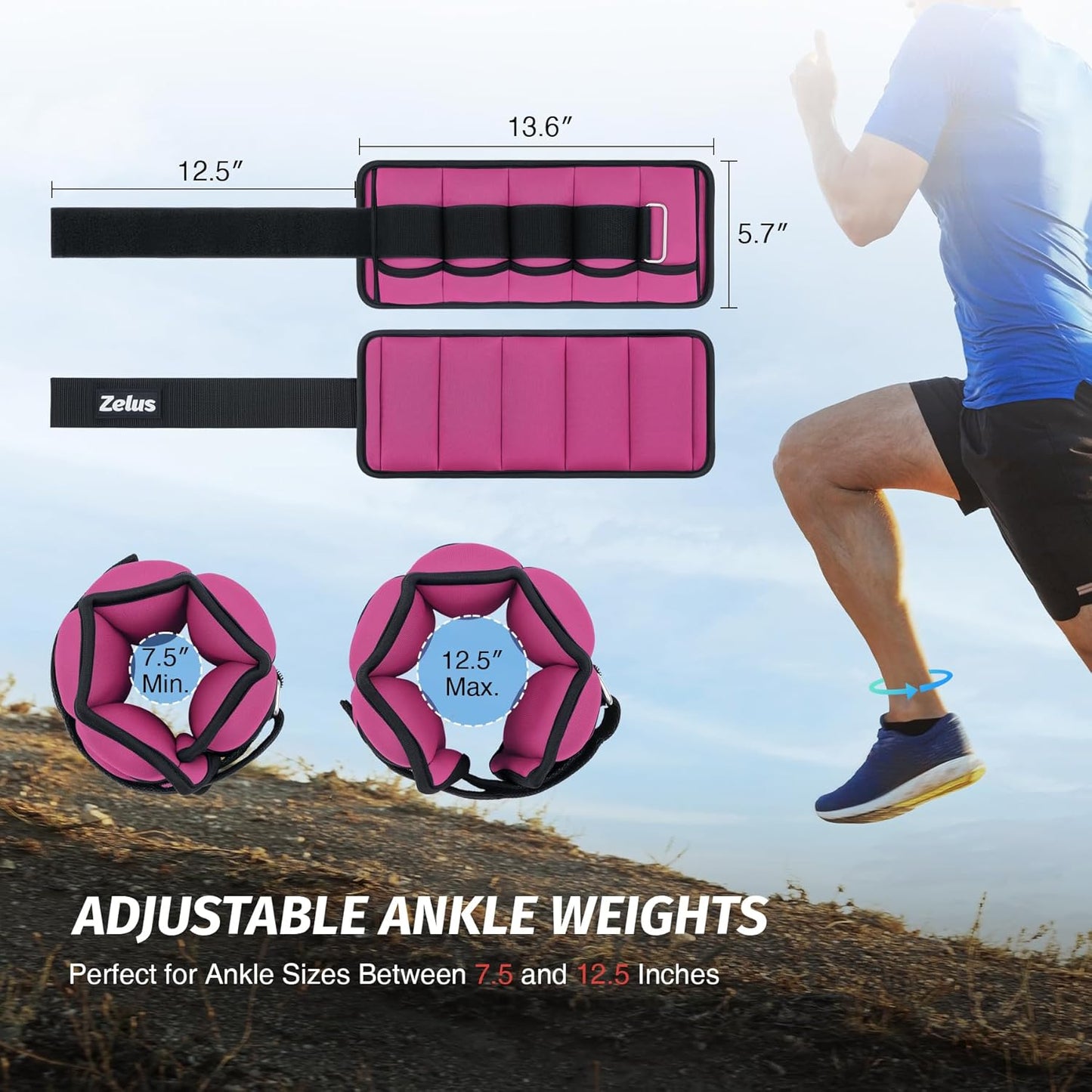1 Pair Adjustable Ankle Weights, 2 4 6 8 10 lb Modularized Leg Weight Straps for Women Men, Weighted Ankle Weight Set with Removable Sandbags, 1-5 lb per Ankle Strap for Gym Yoga Jogging Walking