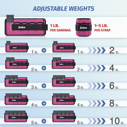 1 Pair Adjustable Ankle Weights, 2 4 6 8 10 lb Modularized Leg Weight Straps for Women Men, Weighted Ankle Weight Set with Removable Sandbags, 1-5 lb per Ankle Strap for Gym Yoga Jogging Walking