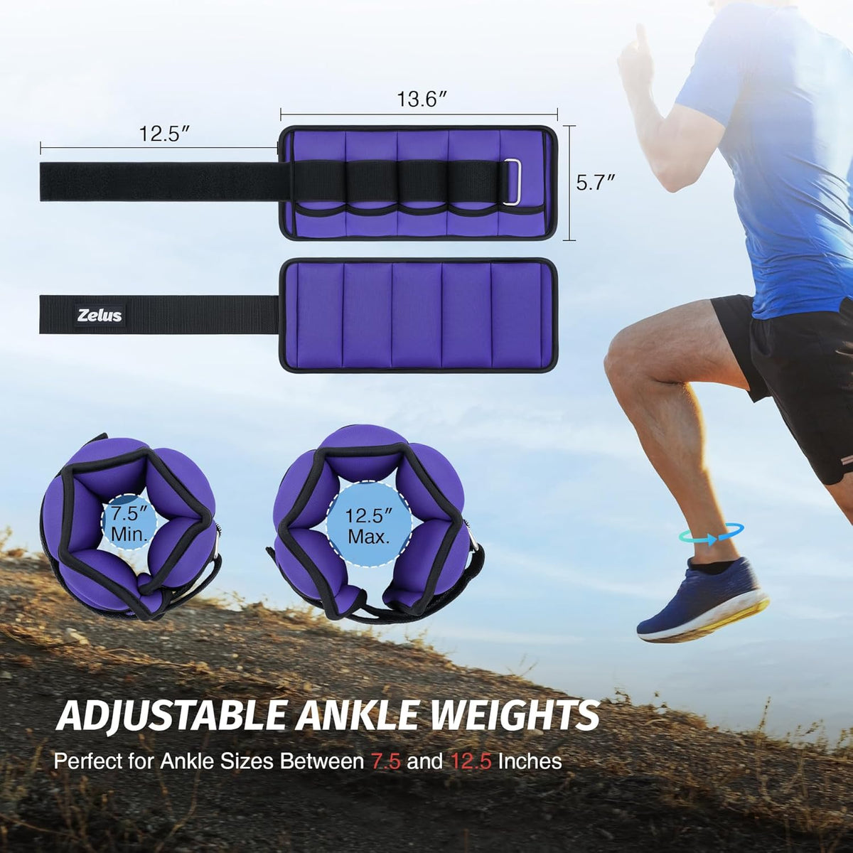 1 Pair Adjustable Ankle Weights, 2 4 6 8 10 lb Modularized Leg Weight Straps for Women Men, Weighted Ankle Weight Set with Removable Sandbags, 1-5 lb per Ankle Strap for Gym Yoga Jogging Walking