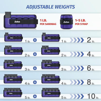 1 Pair Adjustable Ankle Weights, 2 4 6 8 10 lb Modularized Leg Weight Straps for Women Men, Weighted Ankle Weight Set with Removable Sandbags, 1-5 lb per Ankle Strap for Gym Yoga Jogging Walking