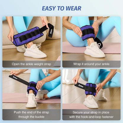 1 Pair Adjustable Ankle Weights, 2 4 6 8 10 lb Modularized Leg Weight Straps for Women Men, Weighted Ankle Weight Set with Removable Sandbags, 1-5 lb per Ankle Strap for Gym Yoga Jogging Walking