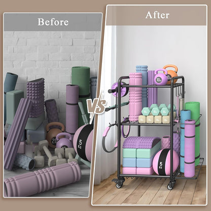 Multi-Functional Home Gym Storage Rack - Yoga Mat Storage Rack, Dumbbell Weight Rack & Workout Equipment Storage with Heavy-Duty Steel Construction for Gym Fitness Organizer
