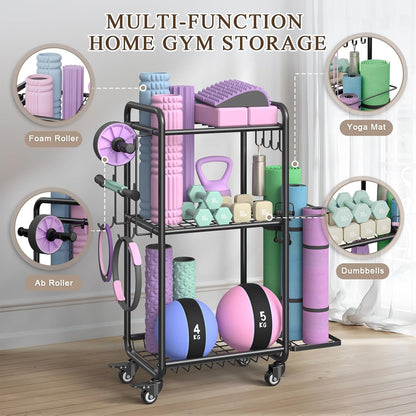 Multi-Functional Home Gym Storage Rack - Yoga Mat Storage Rack, Dumbbell Weight Rack & Workout Equipment Storage with Heavy-Duty Steel Construction for Gym Fitness Organizer