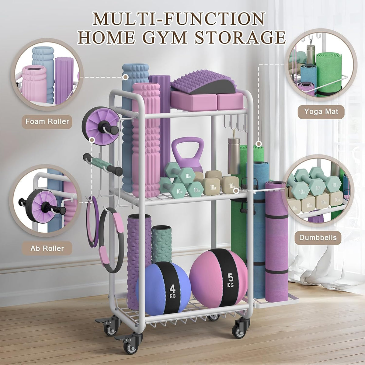 Multi-Functional Home Gym Storage Rack - Yoga Mat Storage Rack, Dumbbell Weight Rack & Workout Equipment Storage with Heavy-Duty Steel Construction for Gym Fitness Organizer