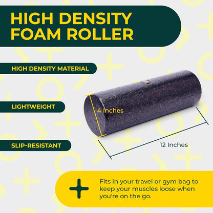 Yoga Foam Roller for Physical Therapy & Exercise – Green Back Roller for Back Pain, Legs, and Shoulders, 12in x 4in Travel Size – Deep Tissue Massage for Myofascial Release