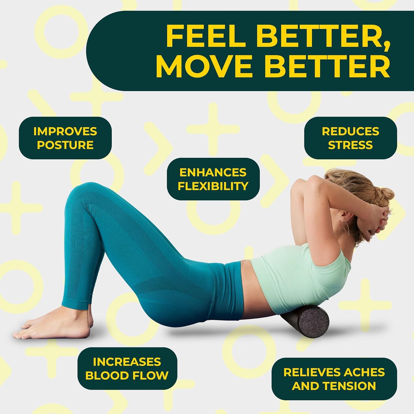 Yoga Foam Roller for Physical Therapy & Exercise – Green Back Roller for Back Pain, Legs, and Shoulders, 12in x 4in Travel Size – Deep Tissue Massage for Myofascial Release
