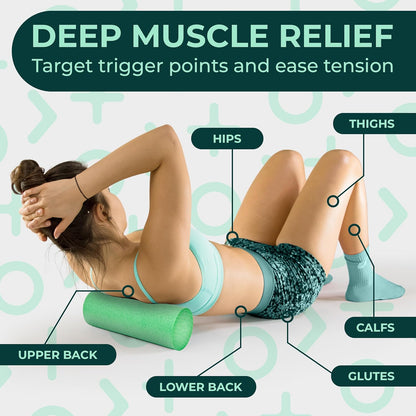 Yoga Foam Roller for Physical Therapy & Exercise – Green Back Roller for Back Pain, Legs, and Shoulders, 12in x 4in Travel Size – Deep Tissue Massage for Myofascial Release