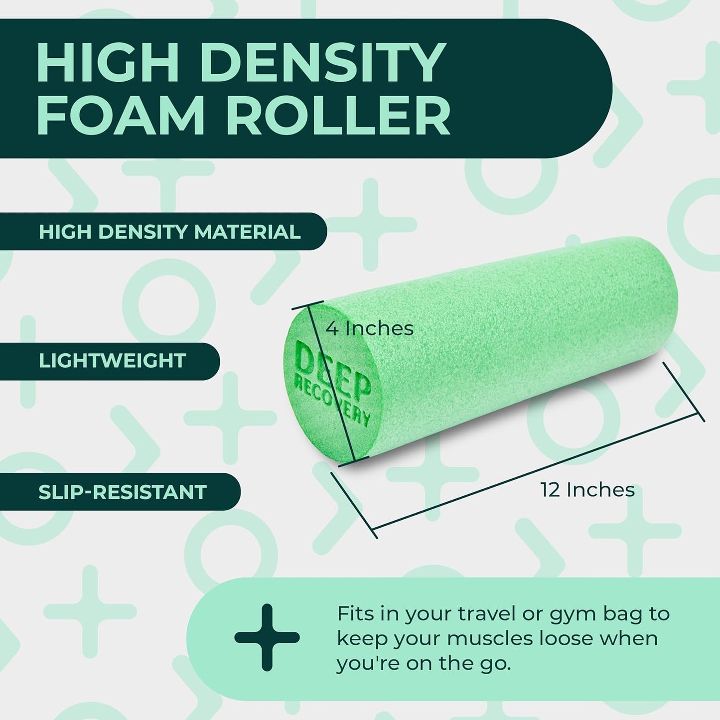 Yoga Foam Roller for Physical Therapy & Exercise – Green Back Roller for Back Pain, Legs, and Shoulders, 12in x 4in Travel Size – Deep Tissue Massage for Myofascial Release