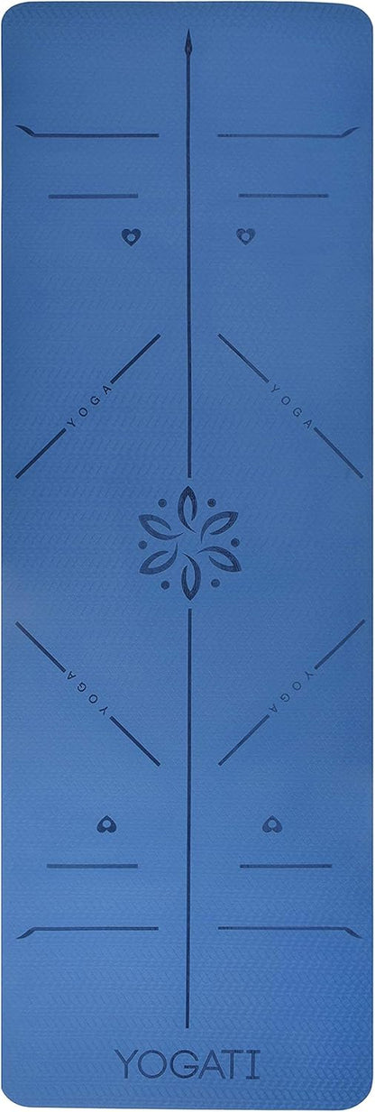 ® Yoga Mat with Strap with Alignment Lines. Home Workout Mat for Women, Men and Kids. Thick Non Slip Yoga Mat for Pilates and Fitness. Brown, Pink and Purple Yoga Mats