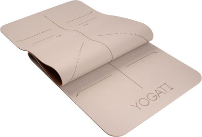 ® Yoga Mat with Strap with Alignment Lines. Home Workout Mat for Women, Men and Kids. Thick Non Slip Yoga Mat for Pilates and Fitness. Brown, Pink and Purple Yoga Mats