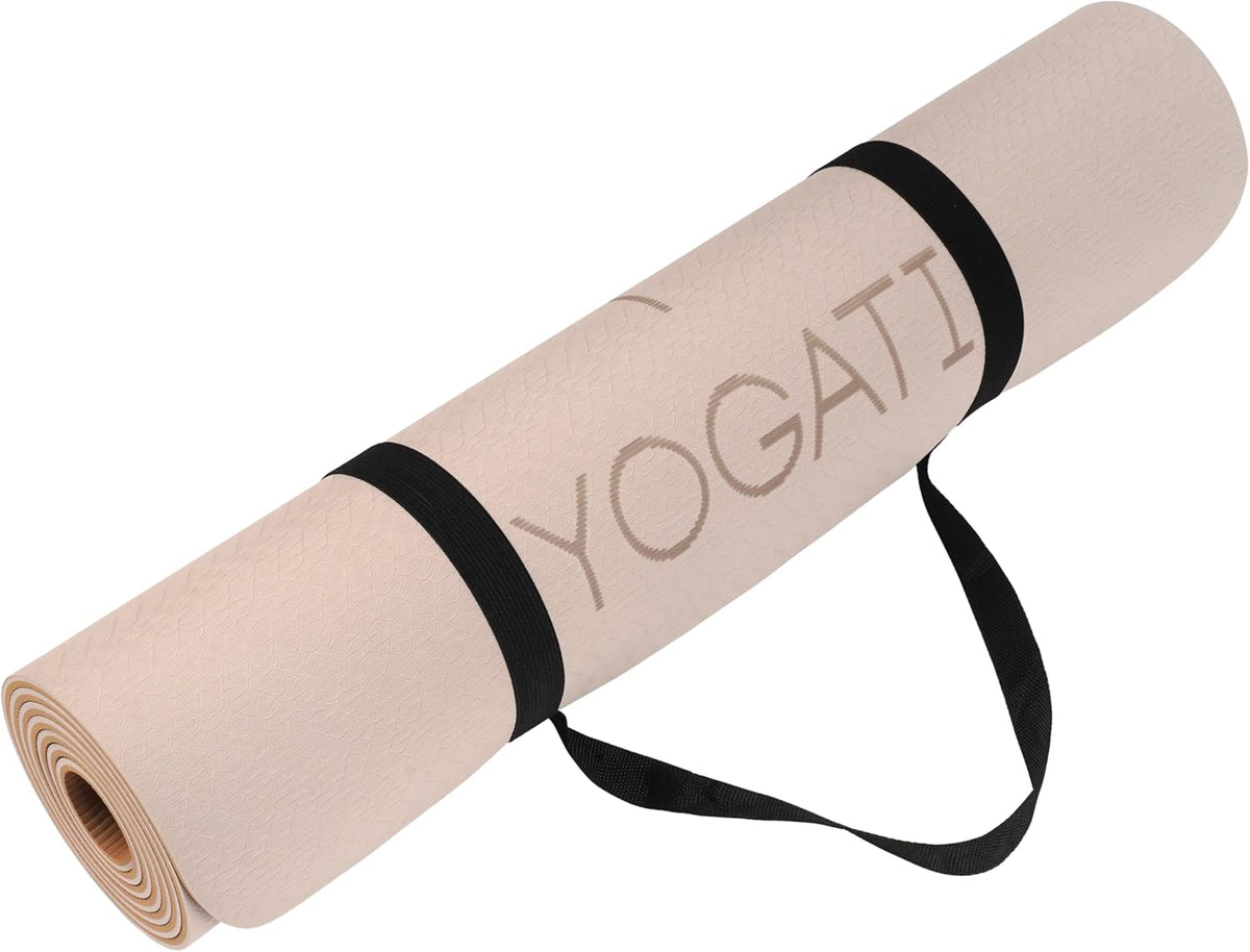 ® Yoga Mat with Strap with Alignment Lines. Home Workout Mat for Women, Men and Kids. Thick Non Slip Yoga Mat for Pilates and Fitness. Brown, Pink and Purple Yoga Mats
