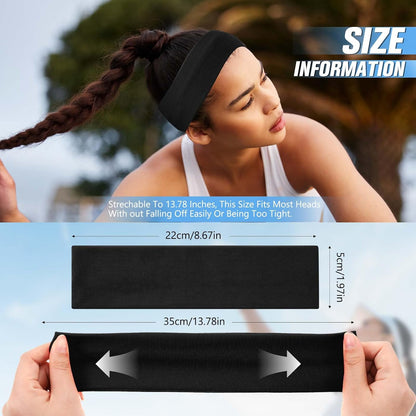 12 Pack Sport Headbands for Women Elastic Soft Fabric Hair Bands Sweatbands for Yoga Gym Running Workouts Daily Use(Black)