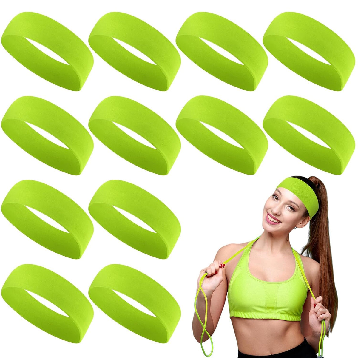 12 Pack Sport Headbands for Women Elastic Soft Fabric Hair Bands Sweatbands for Yoga Gym Running Workouts Daily Use(Black)
