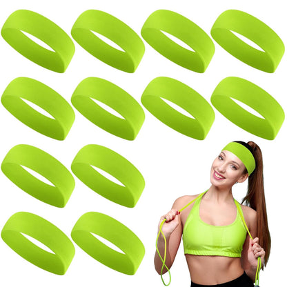 12 Pack Sport Headbands for Women Elastic Soft Fabric Hair Bands Sweatbands for Yoga Gym Running Workouts Daily Use(Black)