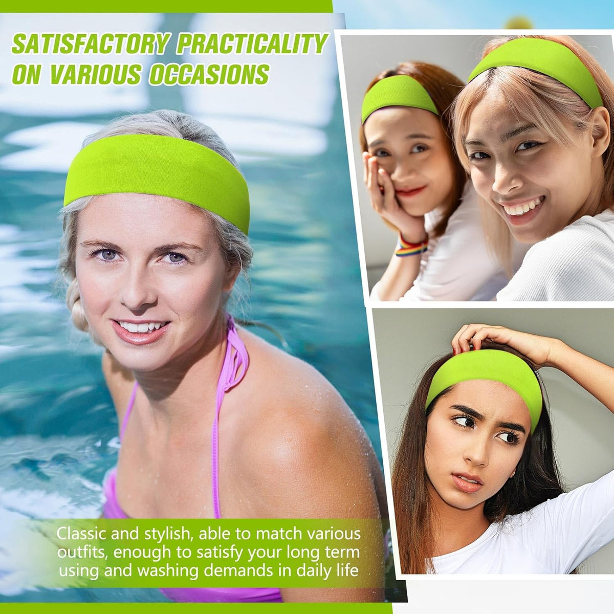 12 Pack Sport Headbands for Women Elastic Soft Fabric Hair Bands Sweatbands for Yoga Gym Running Workouts Daily Use(Black)