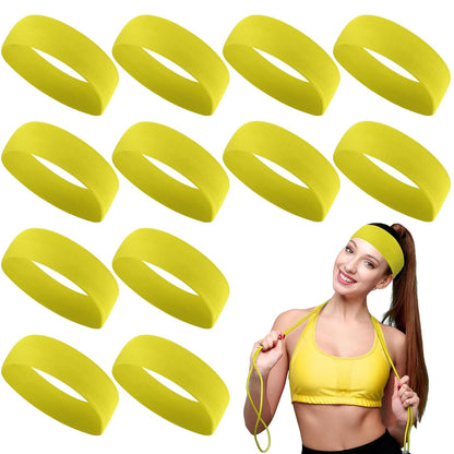 12 Pack Sport Headbands for Women Elastic Soft Fabric Hair Bands Sweatbands for Yoga Gym Running Workouts Daily Use(Black)