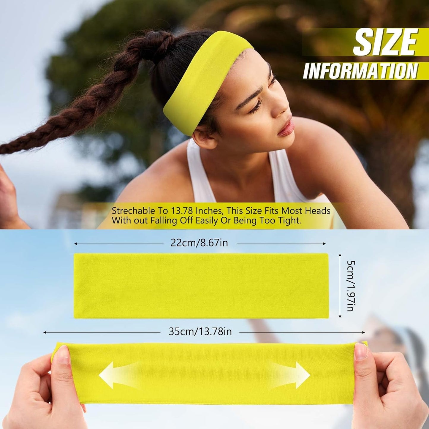12 Pack Sport Headbands for Women Elastic Soft Fabric Hair Bands Sweatbands for Yoga Gym Running Workouts Daily Use(Black)