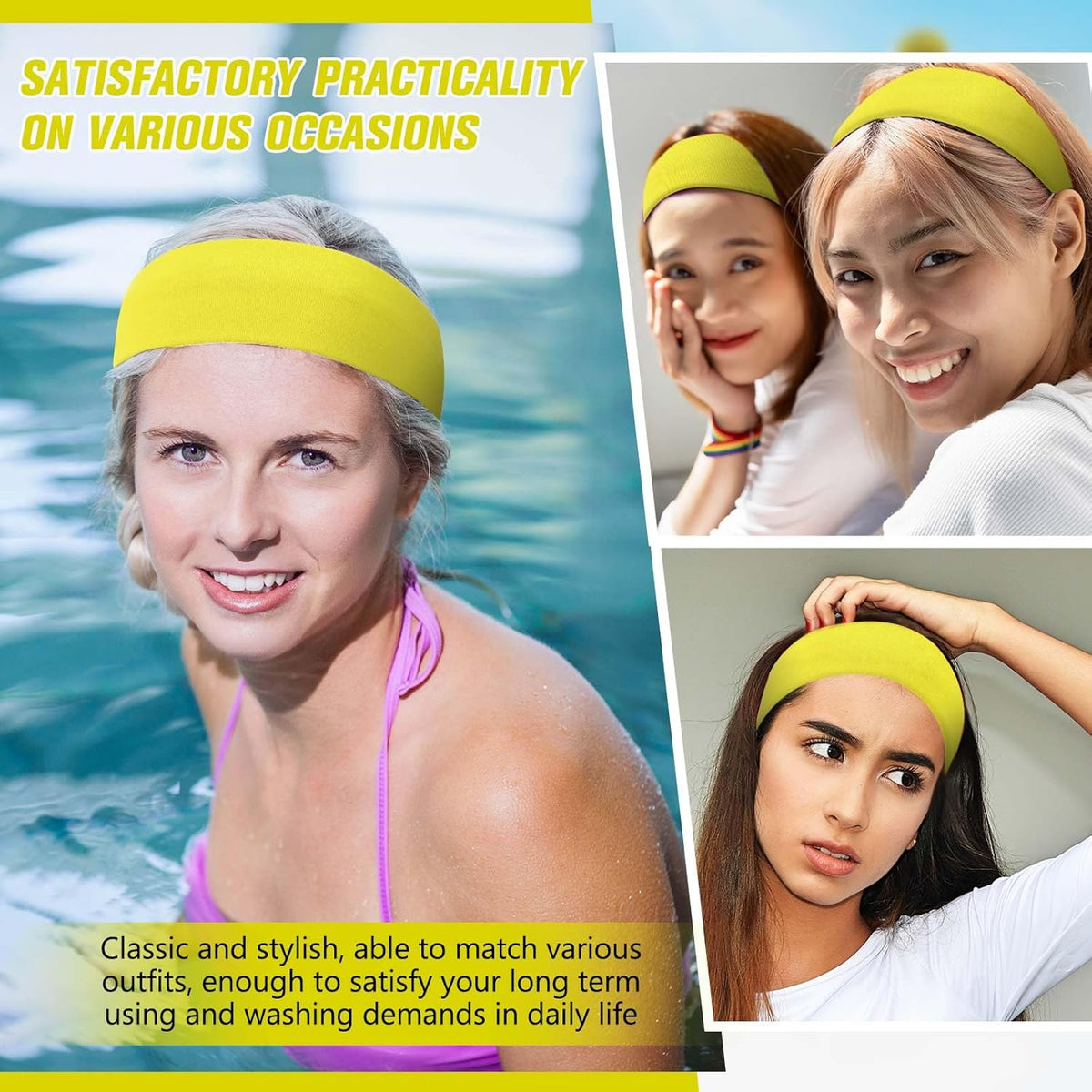 12 Pack Sport Headbands for Women Elastic Soft Fabric Hair Bands Sweatbands for Yoga Gym Running Workouts Daily Use(Black)