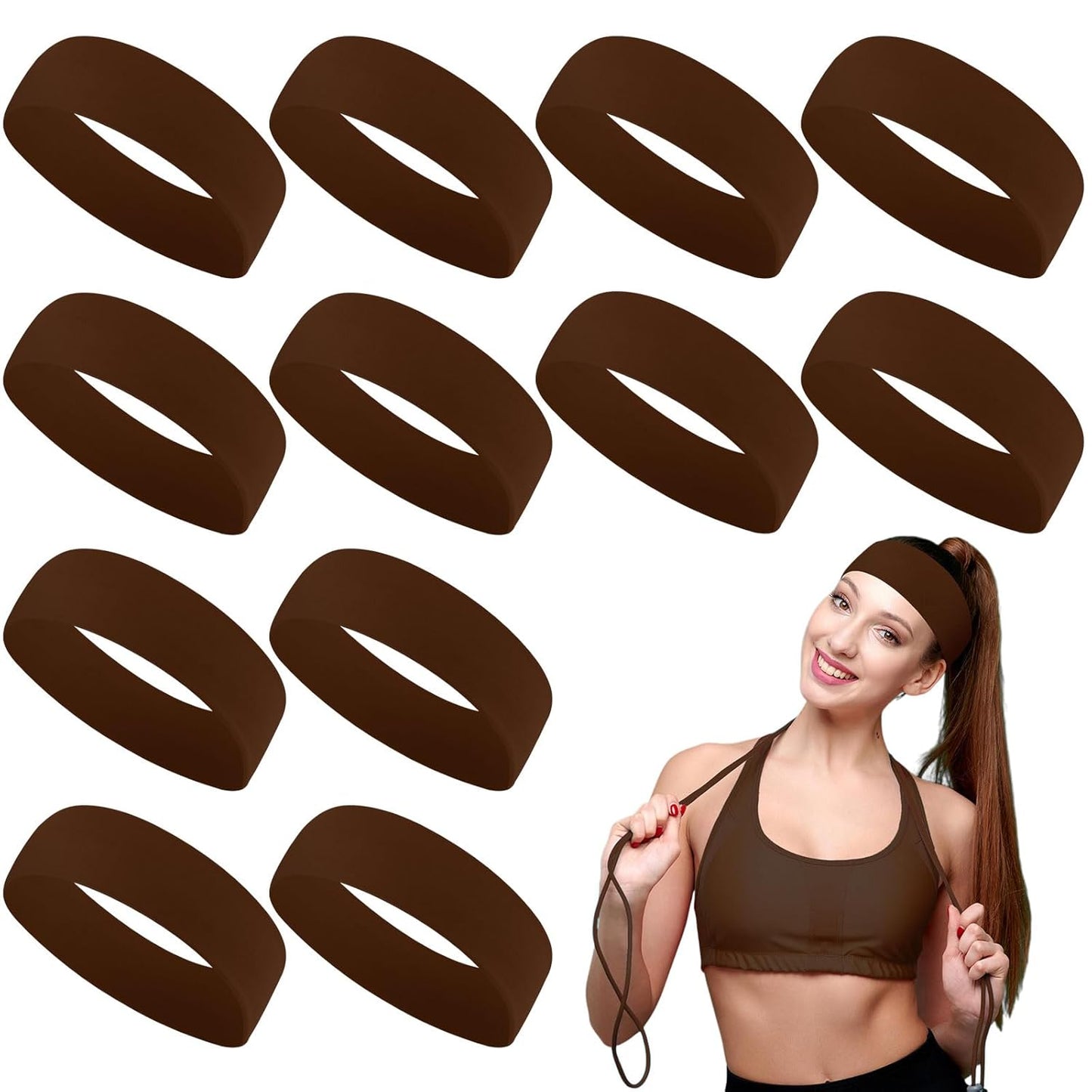 12 Pack Sport Headbands for Women Elastic Soft Fabric Hair Bands Sweatbands for Yoga Gym Running Workouts Daily Use(Black)