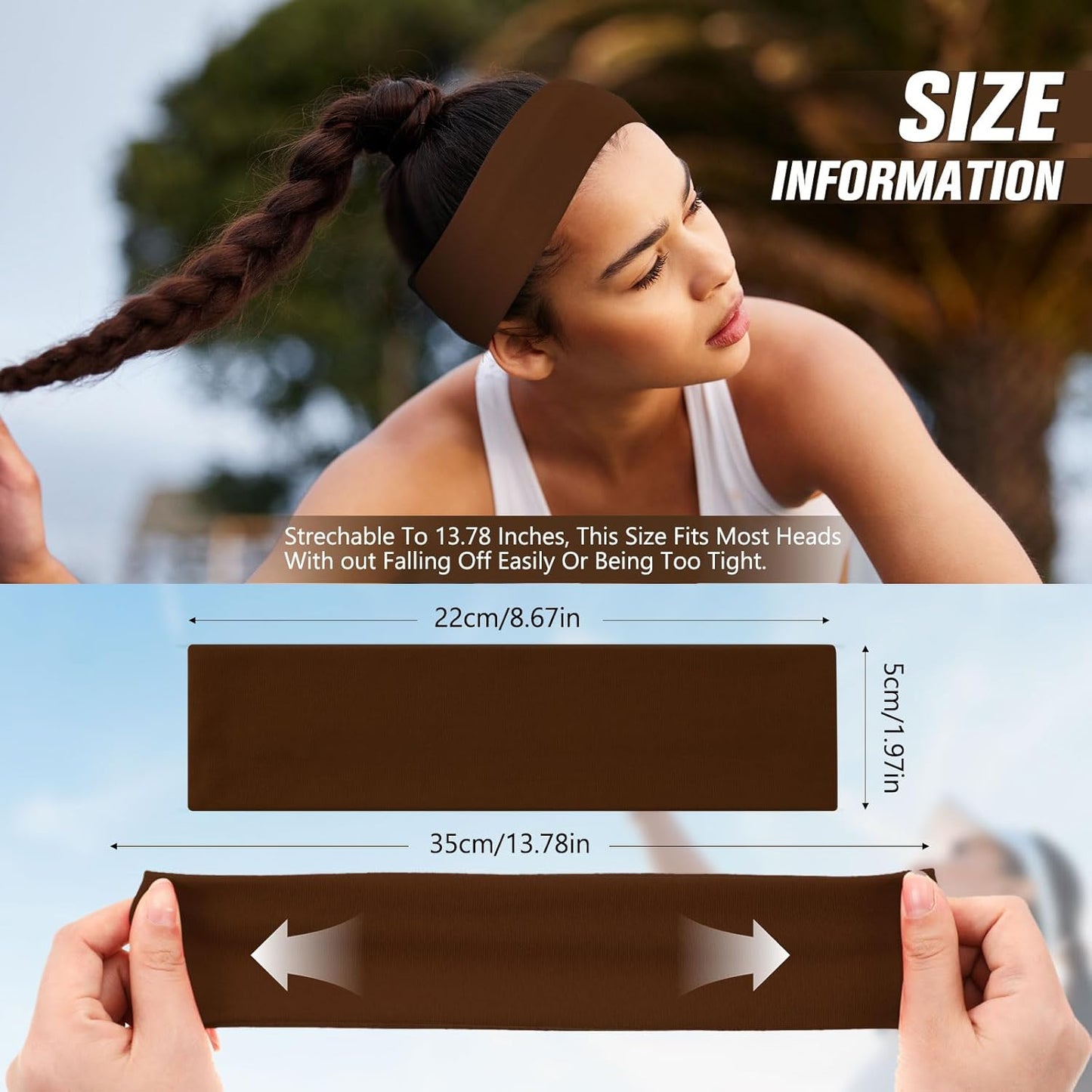 12 Pack Sport Headbands for Women Elastic Soft Fabric Hair Bands Sweatbands for Yoga Gym Running Workouts Daily Use(Black)