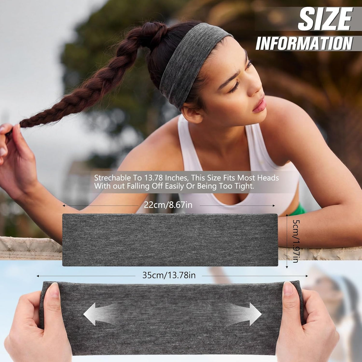 12 Pack Sport Headbands for Women Elastic Soft Fabric Hair Bands Sweatbands for Yoga Gym Running Workouts Daily Use(Black)