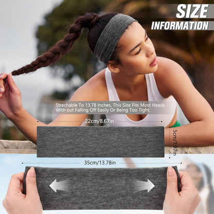 12 Pack Sport Headbands for Women Elastic Soft Fabric Hair Bands Sweatbands for Yoga Gym Running Workouts Daily Use(Black)